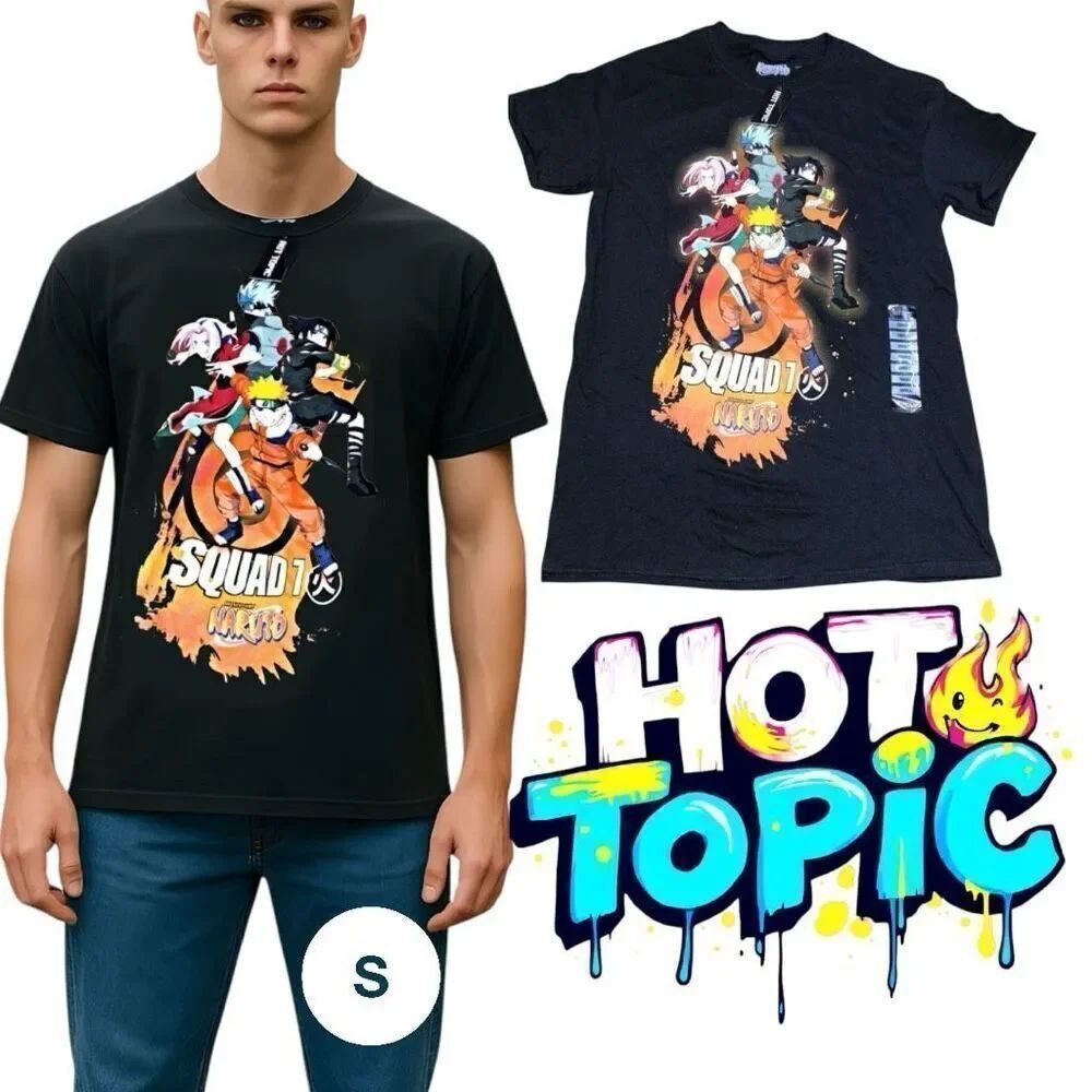NWT Hot Topic Naruto Classic Team 7 Group Tee Small unisex Black SS Crew Neck